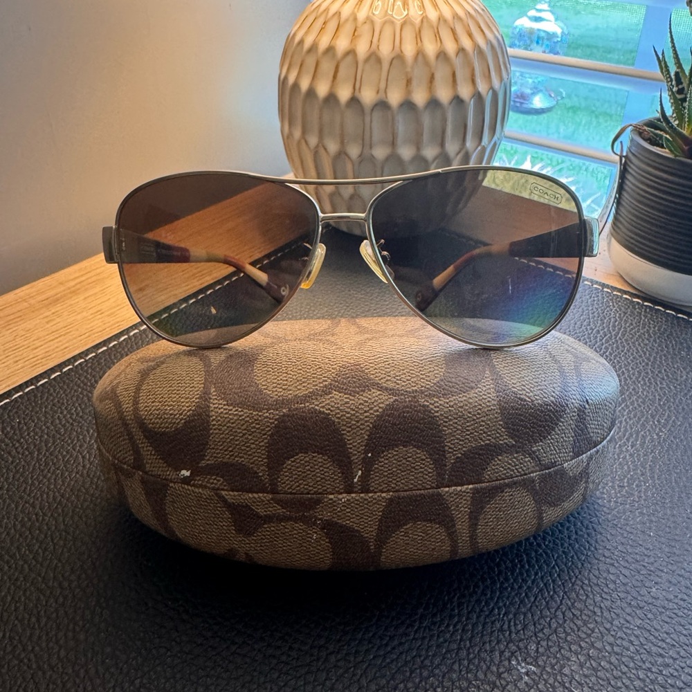 Coach Women's Aviator Sunglasses in Brown Gradient with Gold Frame